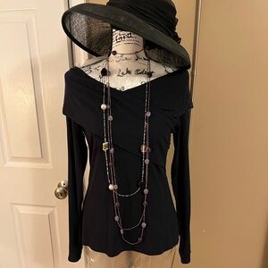 Theory Kellay LS Rib Viscose Wrap Top - Navy Blue L